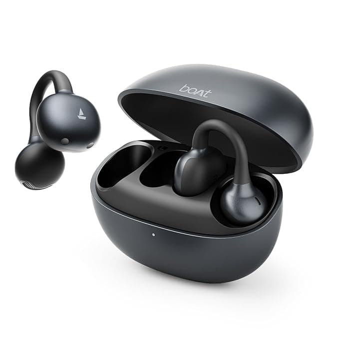 boAt Airdopes ProClip w/Air Conduction Tech, Feather-Light Earbuds, Clip-On Design, All Day Wear Comfort, Up to 52H Battery, 12mm Dynamic Drivers, App Support, BT v6.0, OWS Earbuds with mic(Silk Grey)