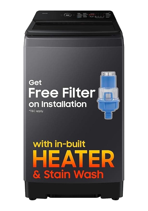 Samsung 8 Kg, 5 Star, Hygiene Steam, Ecobubble, Quick Wash, Soft Closing Door, Digital Inverter, Fully-Automatic Top Load Washing Machine (WA40F08H2CTL, In-Built Heater, Stainwash, Deep Charcoal)