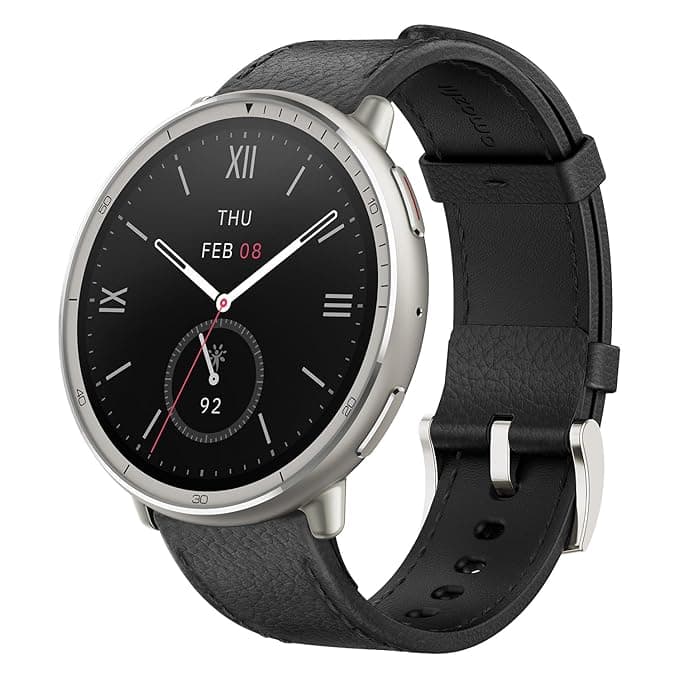 Amazfit Active 2 Premium (Smartchoice) 44mm Smart Watch, Sapphire Glass Display, Free Silicon Strap, Built in GPS, 10day Battery, 5ATM, iOS & Android, 2000 Nits, 160+ Sports Mode, Black Leather