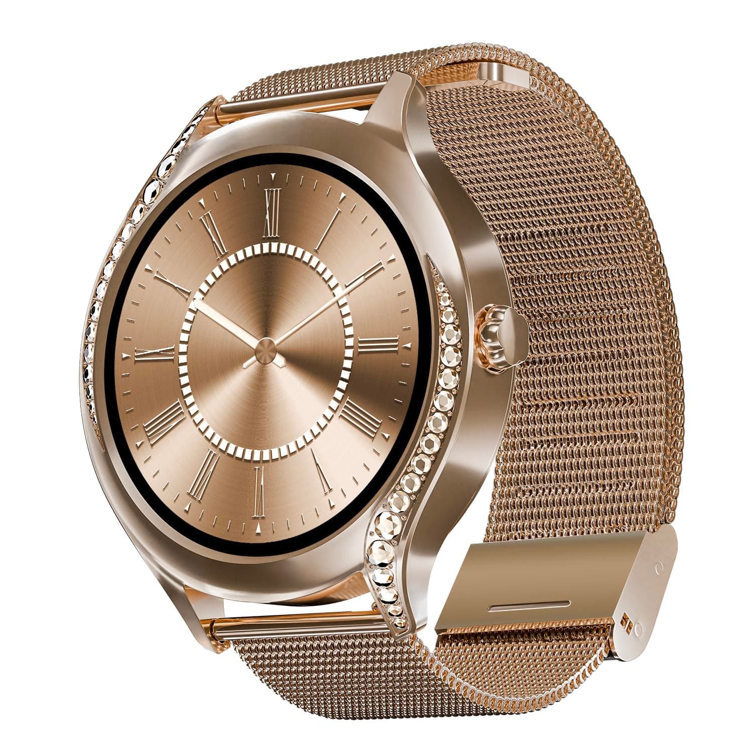 Boat Enigma Gem Women's Luxury Smart Watch w/ 1.19" (3.02cm) AMOLED Display, Emergency SOS Live Location Sharing, Female Wellness, Watch Face Studio, BT Calling, Watch for Woman (Rose Gold)